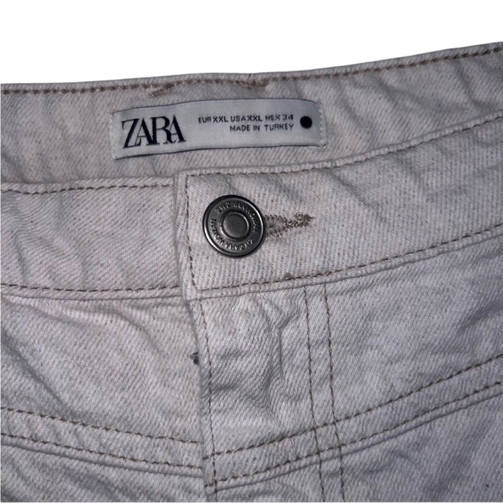 Zara Wide Leg Pants Women’s Size 14 Cotton Linen Relaxed Fit High Rise Neutral - Picture 6 of 15